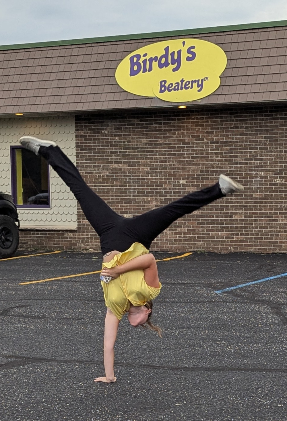 Mataya does a cartwheel